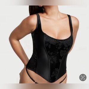Victorias Secret Black Very Sexy VS Archives Burnout Satin Corset Lingerie Med